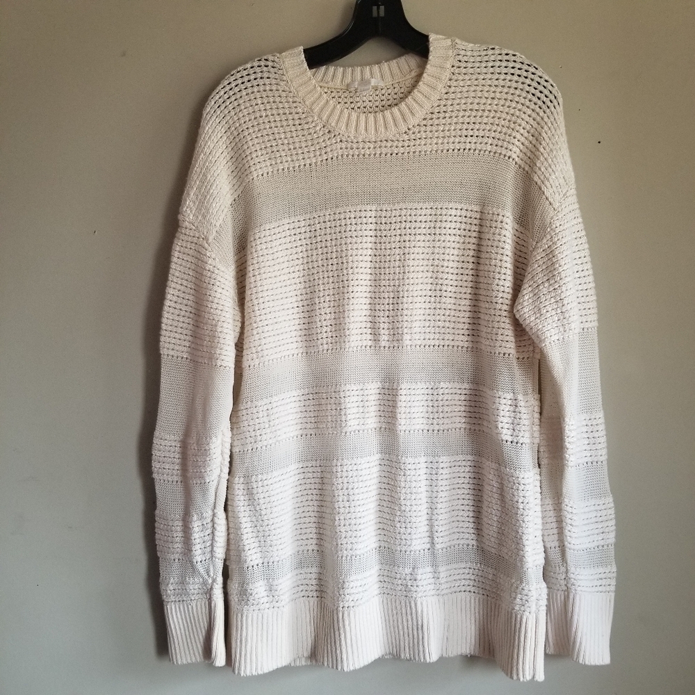 COS Silk Cotton Crewneck Ultra Soft Textured Knit Pullover Sweater Cream Size M